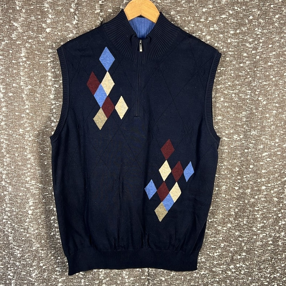 Southern Pines Retro‎ Geometric Sleeveless Sweater Vest Half Zip Size XL